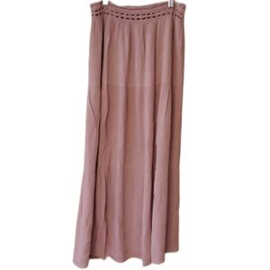 Breeze Ever Dusty Mauve Long Peasant Skirt with Crochet Waistband Size Medium